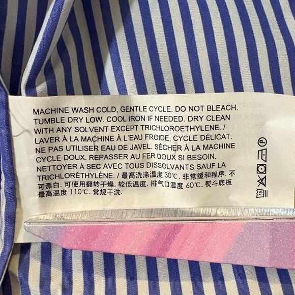 Theory Project Women's Blue White Striped Cotton Band Collar Shirt Size S - Picture 7 of 7